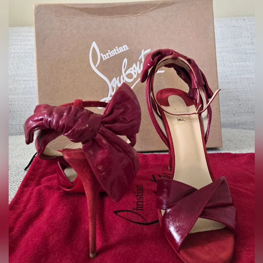 NWB CHRISTIAN LOUBOUTIN Red Exotic Leather/Suede Stiletto Heels 4"/10cm Size:40 - Picture 2 of 15